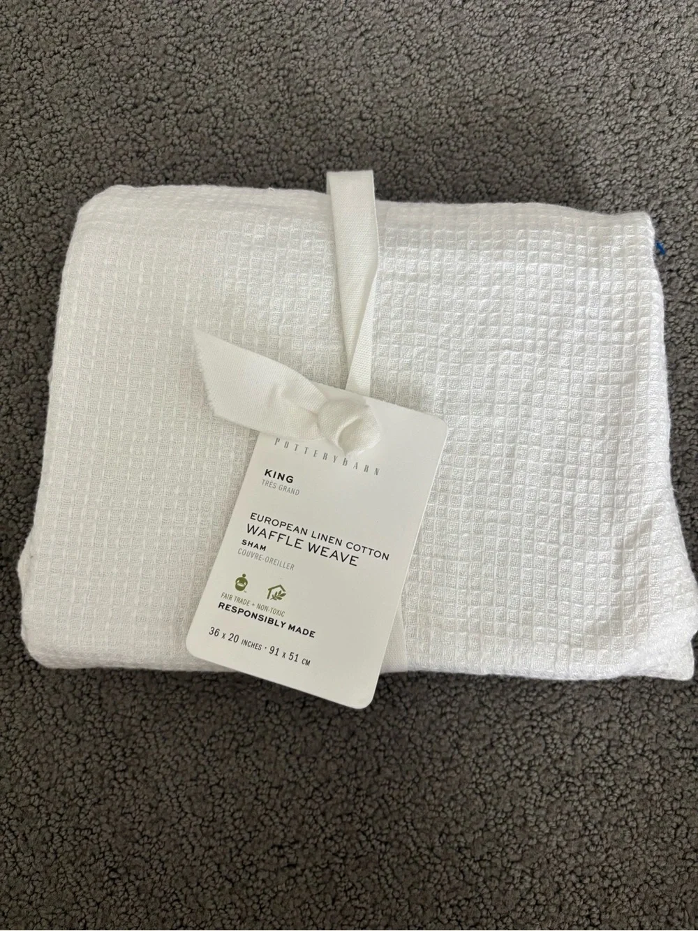 NWT Pottery Barn European linen and cotton waffle weave King Sham